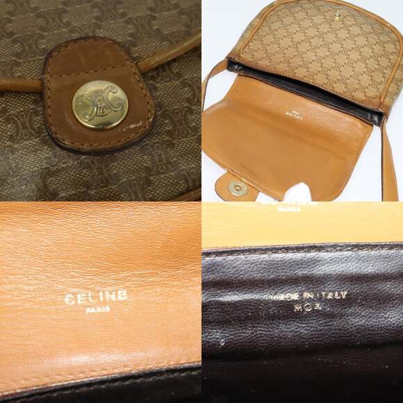 CELINE Macadam Canvas Shoulder Bag Beige Gold - Picture 11 of 12